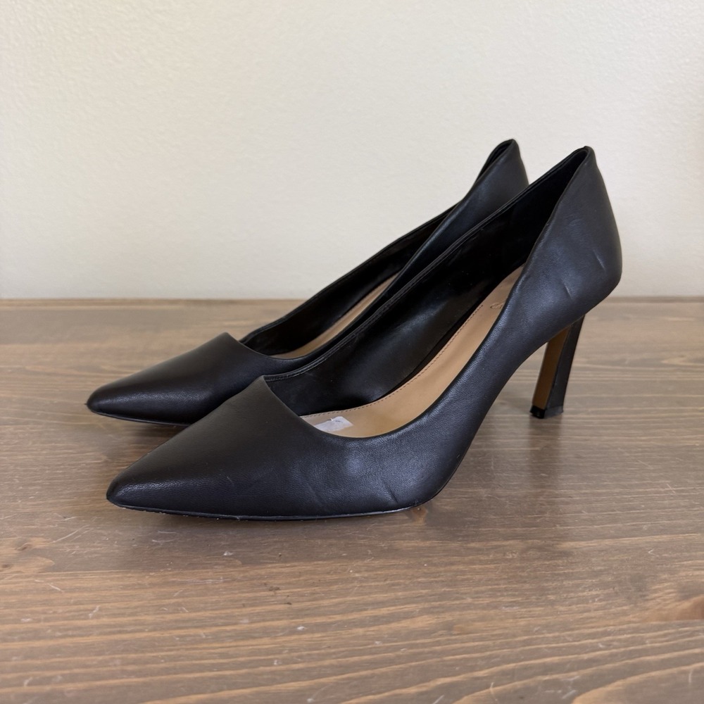 Vince Camuto Womens 10M/41.5 Black Leather Retsie Pointed Toe Heels Pumps